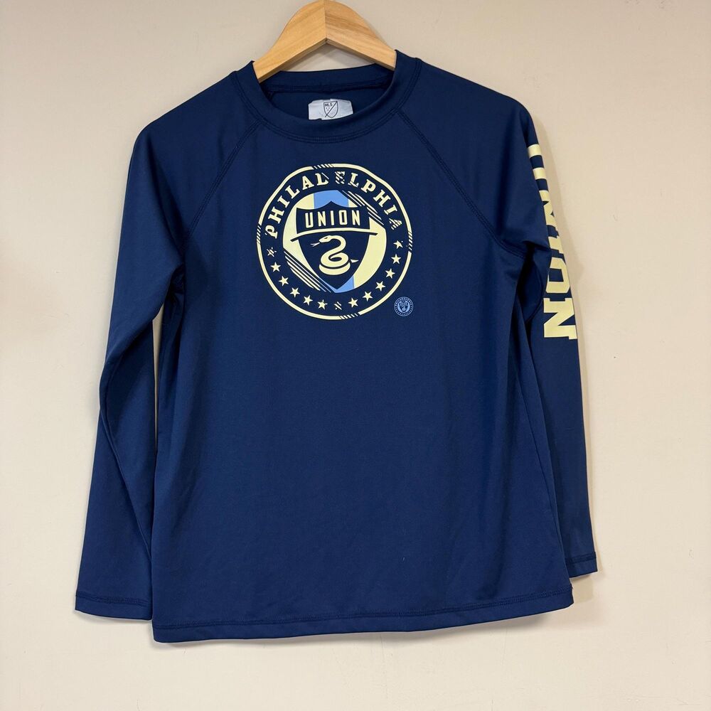 MLS Philadelphia Union Soccer Shirt Kids M Navy Blue Long Sleeve Tee Top Philly